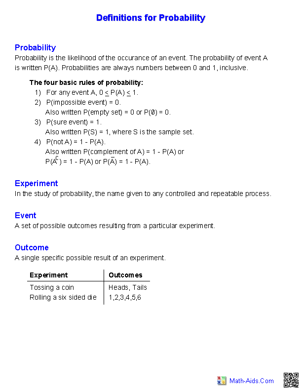 Probability Worksheets 7th Grade Math