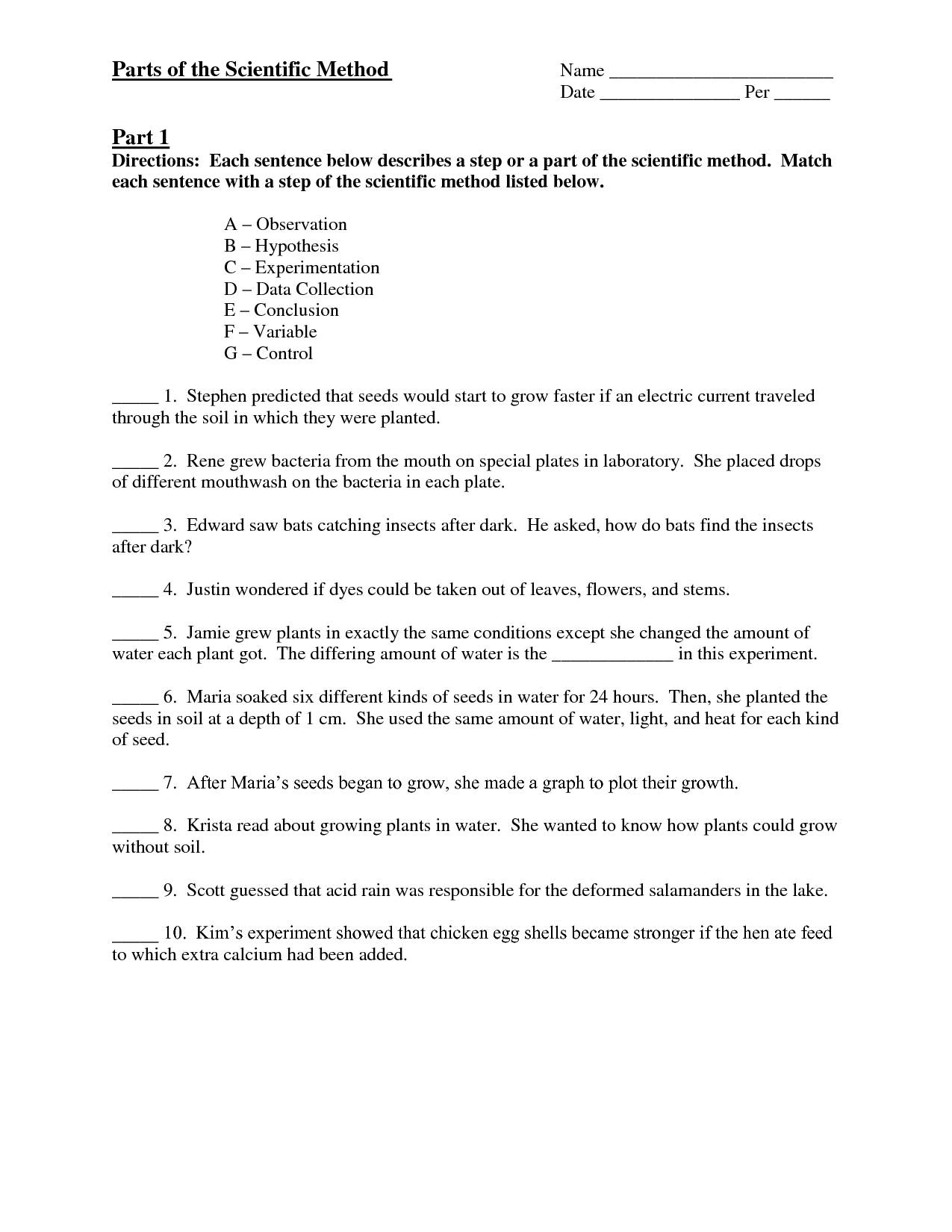 Scientific Method Worksheet Answer