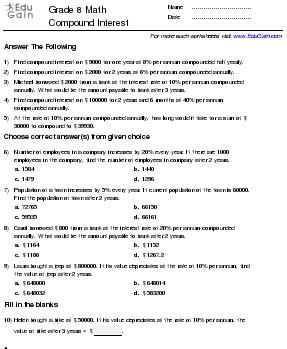 Simple and Compound Interest Practice Worksheet Image