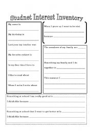 Student Interest Inventory Printable Image
