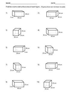 Surface Area and Volume Worksheets Grade 6