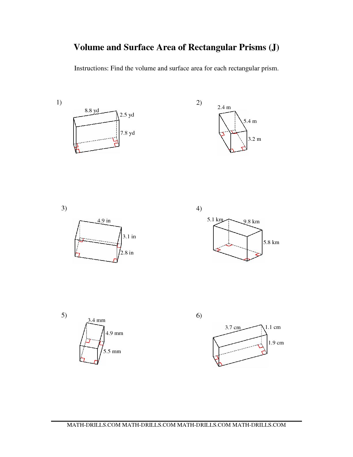 Surface Area Rectangular Prism Volume