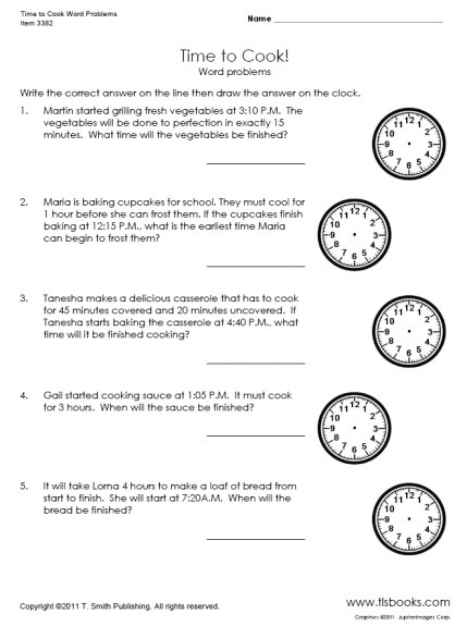 Telling Time Worksheets Word Problems Image