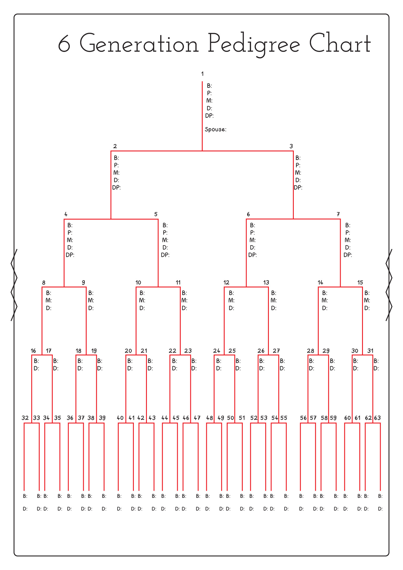 Free Printable 6 Generation Pedigree Chart