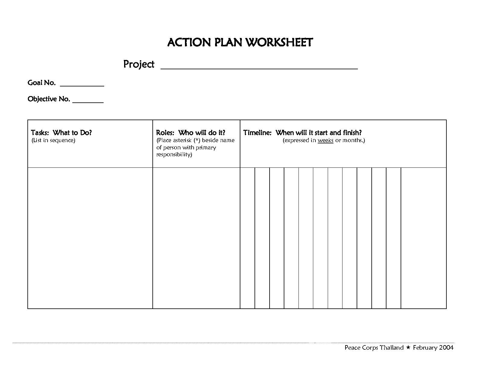 Action Plans and Goals Worksheet Image