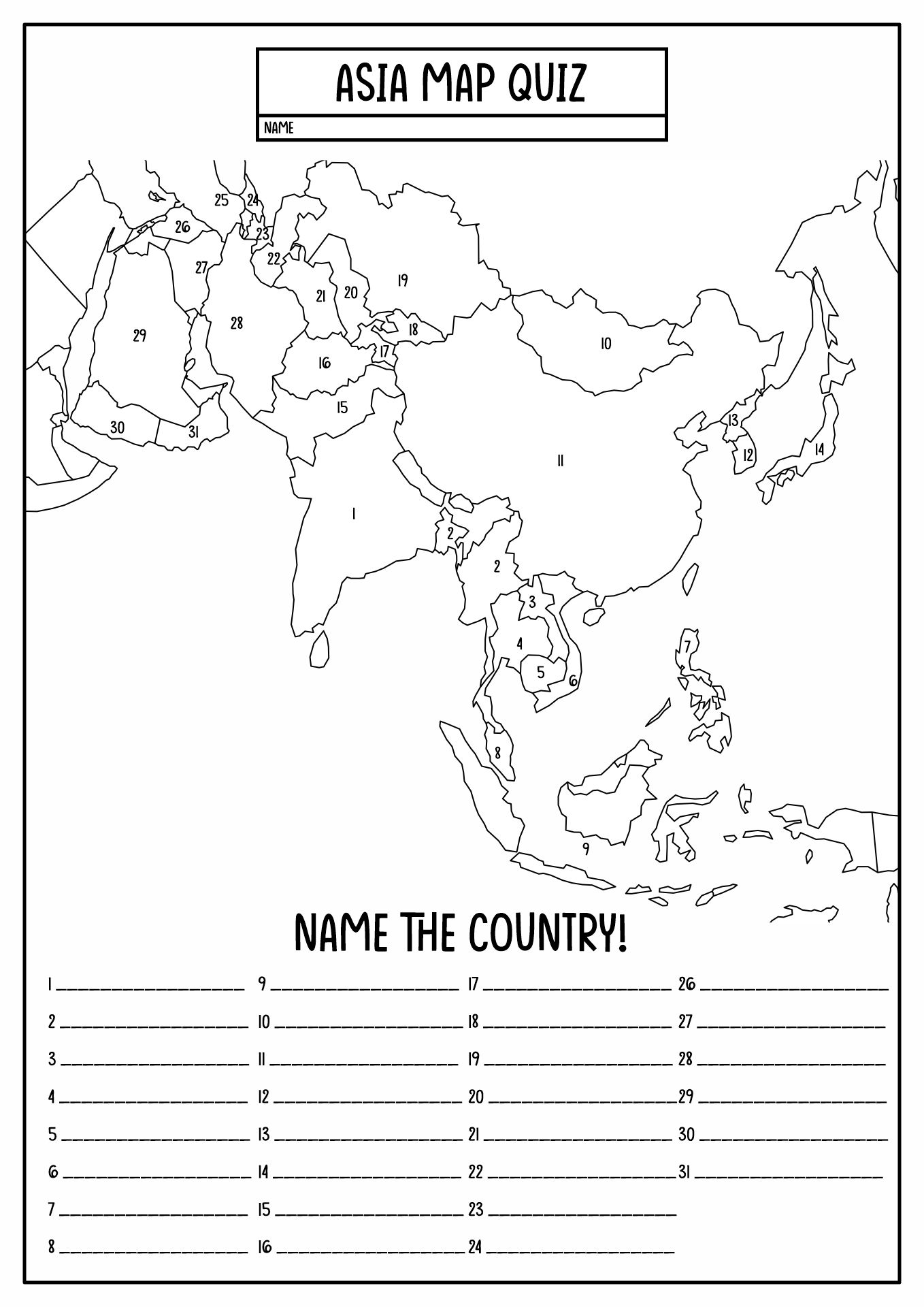 Blank Asia Map Quiz Image