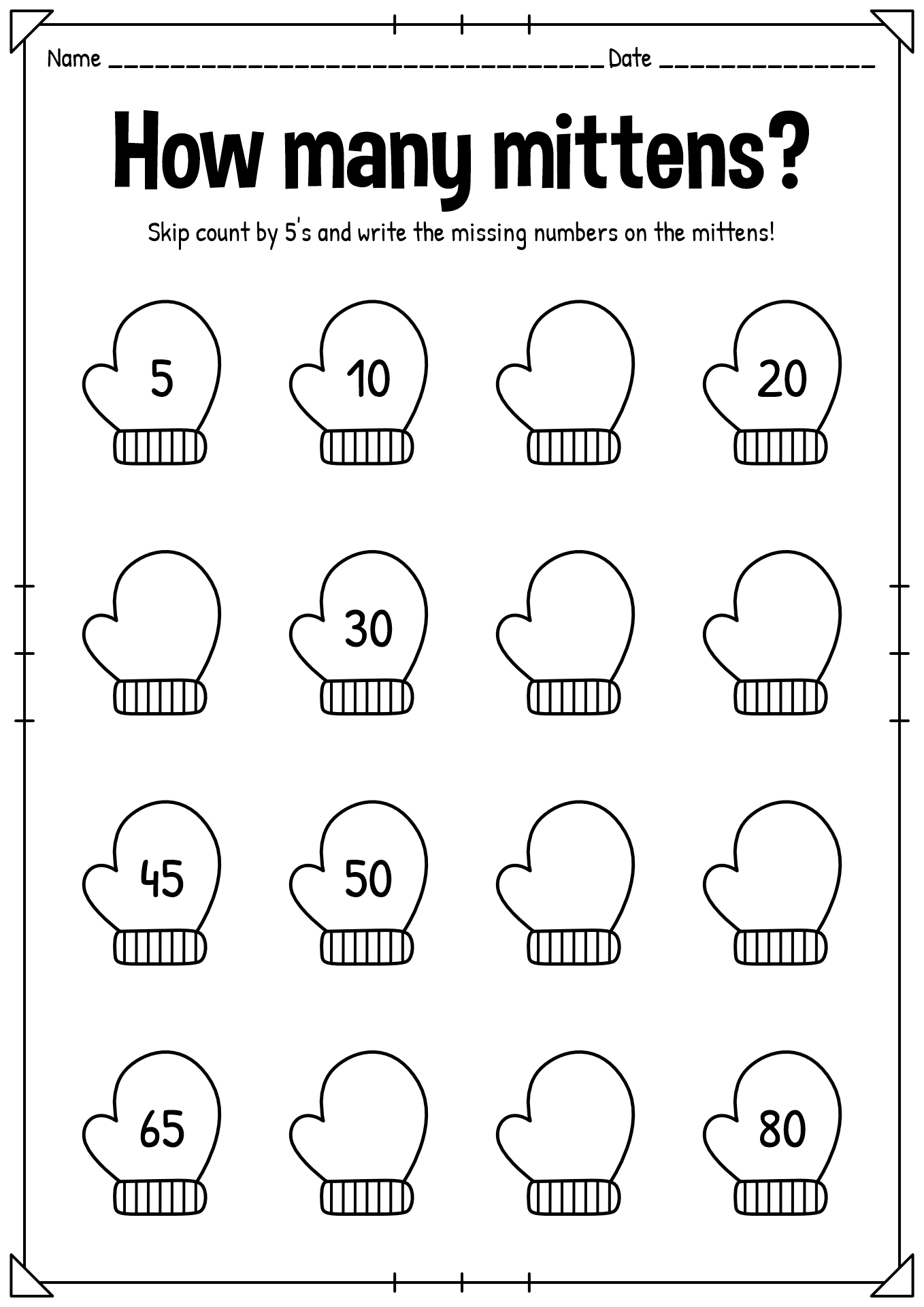 Counting Mittens Worksheet