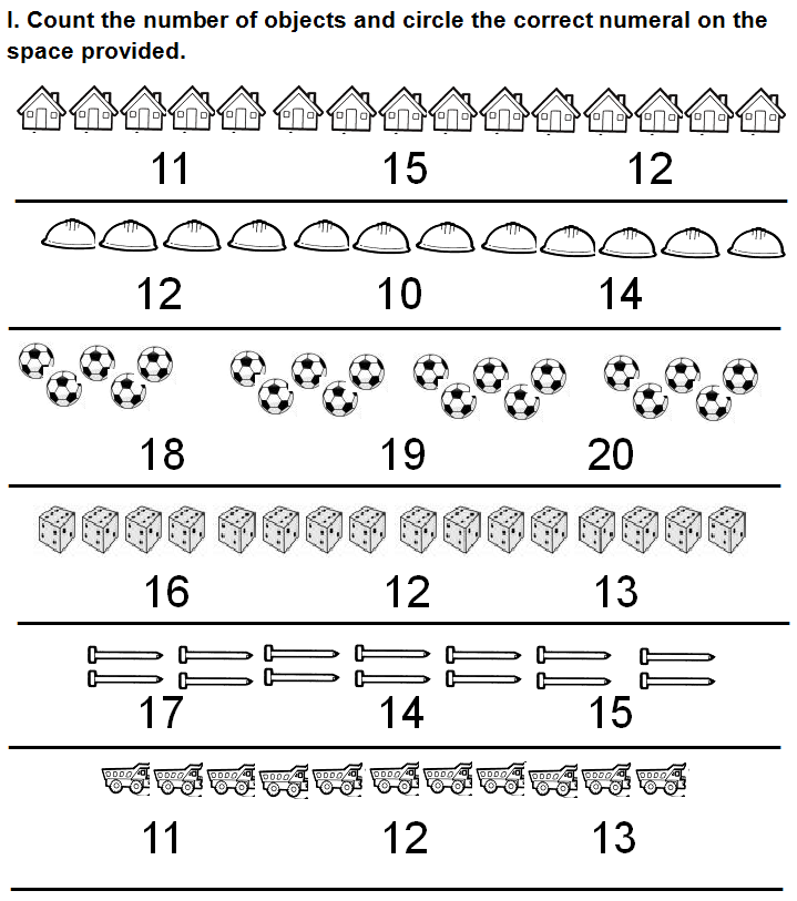 Counting Objects to 20 Worksheets Image