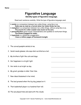 figurative language homework worksheets pdf