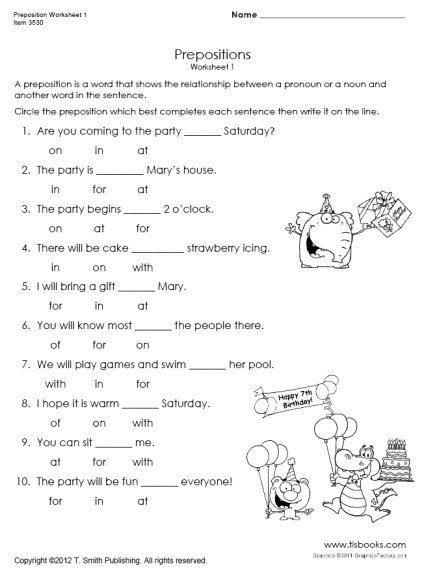 Free Printable Preposition Worksheet for Grade 1 Image