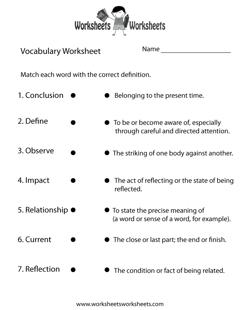 Free Printable Vocabulary Worksheets