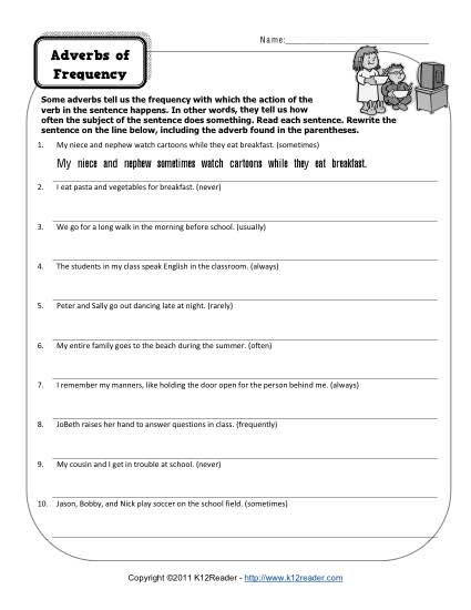 Frequency Adverbs Worksheet Image