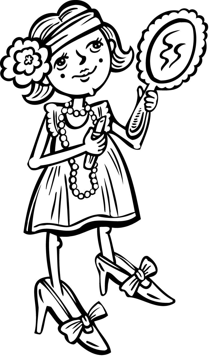 Girl Putting On Makeup Coloring Page Image