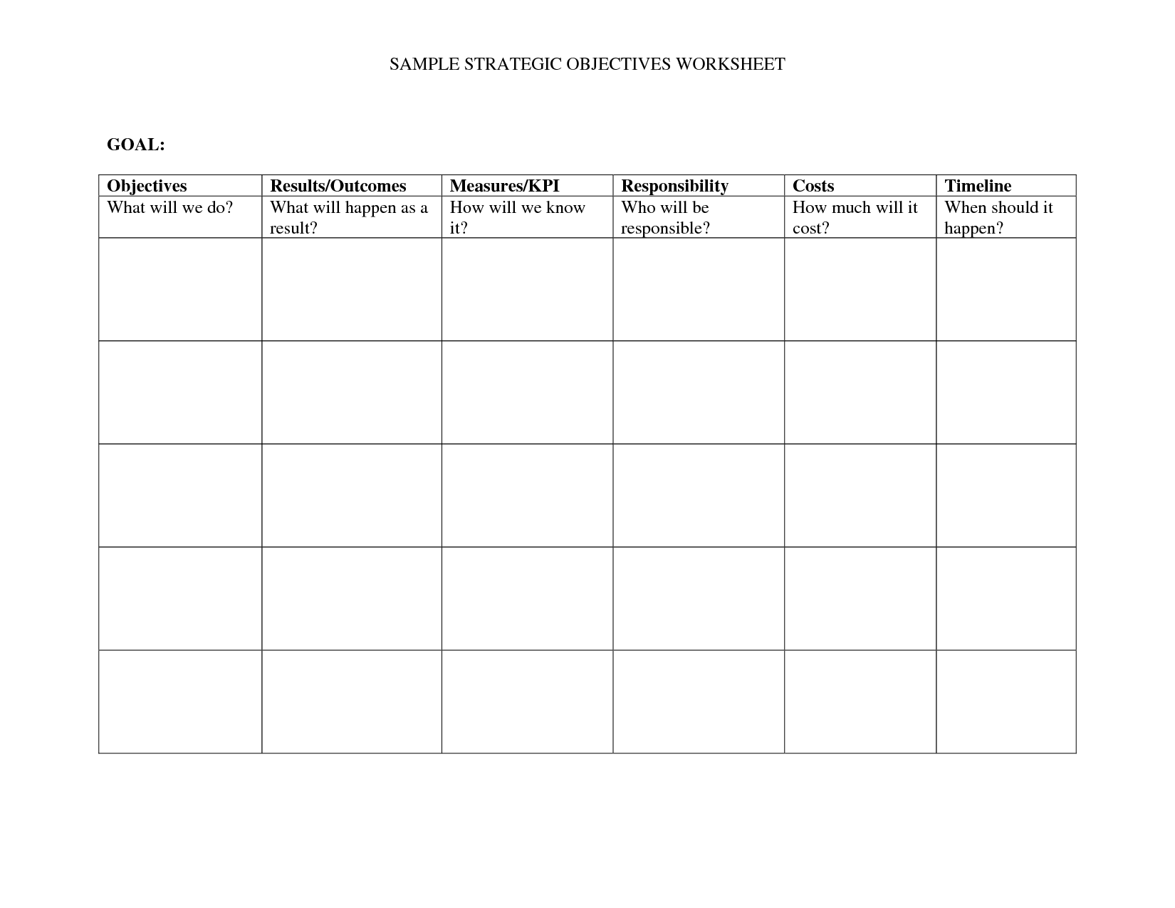 Goals and Objectives Worksheet Image