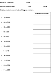 Greatest Common Factor Worksheets PDF Image