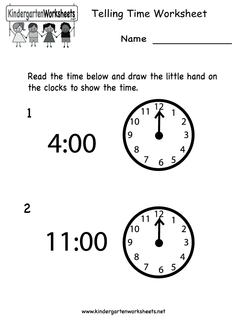 Telling Time Worksheets for Kindergarten