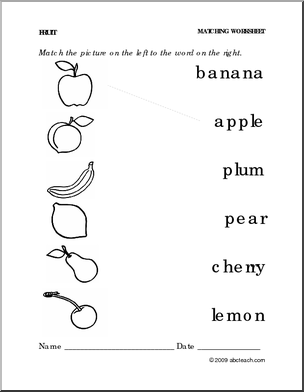 Matching Preschool Worksheets Fruits Image
