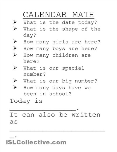 Math Worksheets Reading Calendars