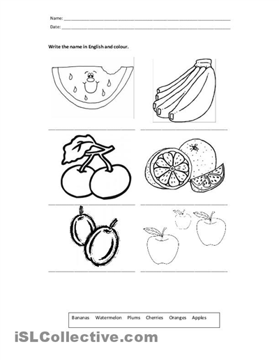 Name Fruits Worksheets Kindergarten Image
