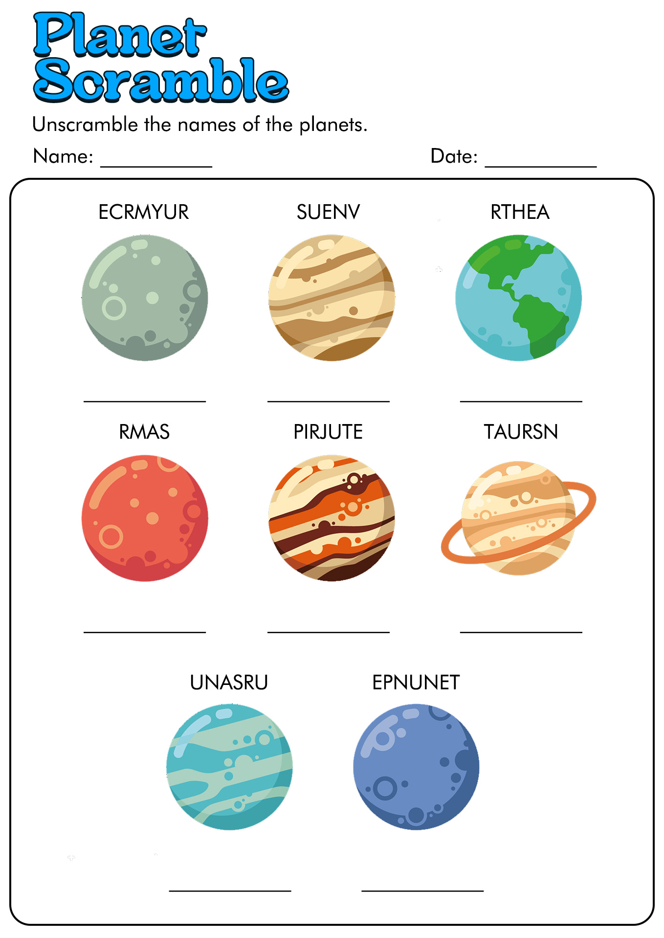 Outer Solar System Worksheet Image