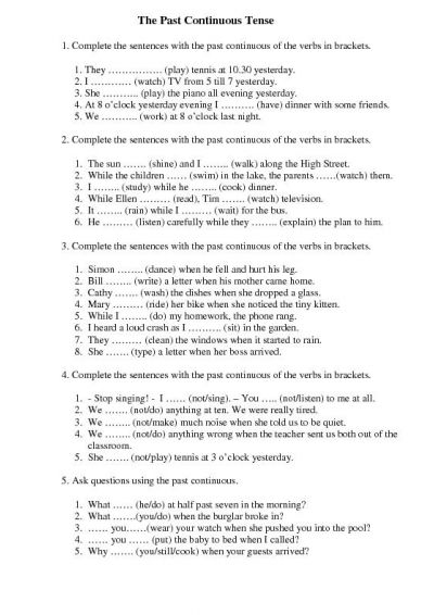 Past Continuous Tense Worksheet Image