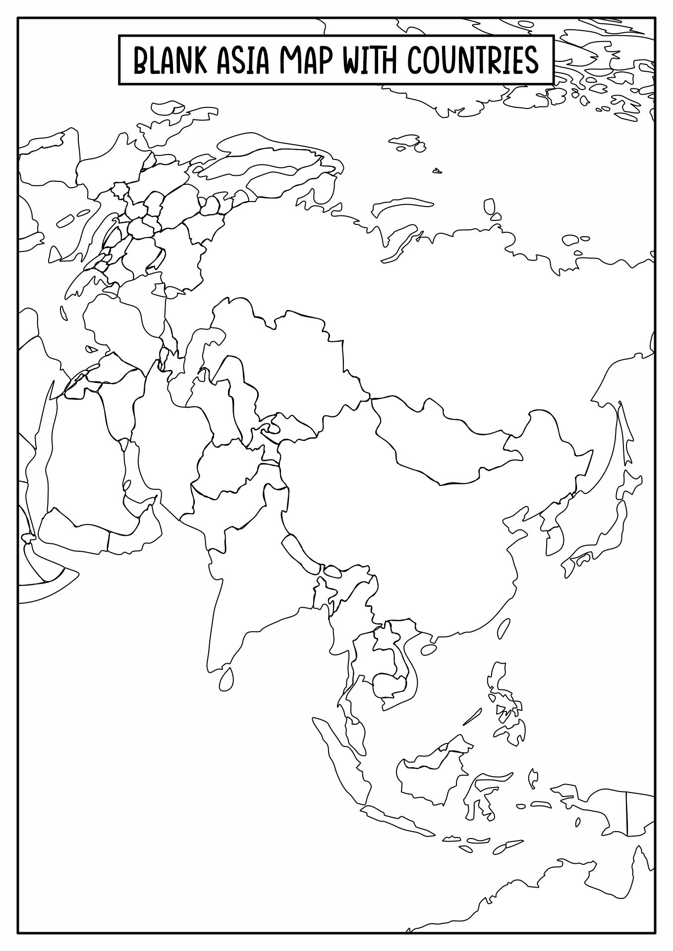 Printable Blank Map of Asia with Countries Image