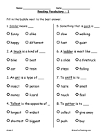 Second Grade Vocabulary Test Image