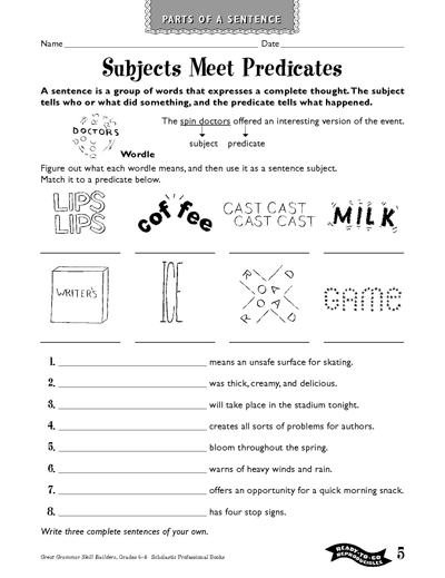 Subject Predicate Worksheets 4th Grade Image