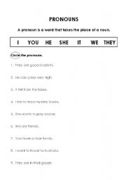 Subject Pronouns Worksheets for 1st Grade Image