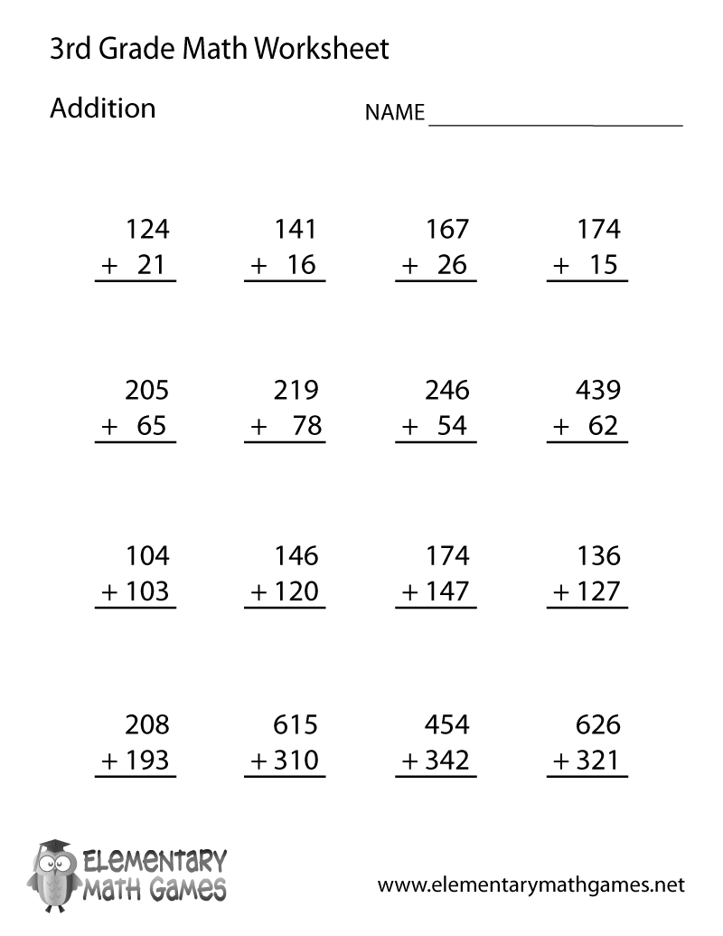 Third Grade Addition Worksheets Image