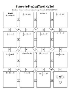 Two-Step Equation Maze Answer Key Image