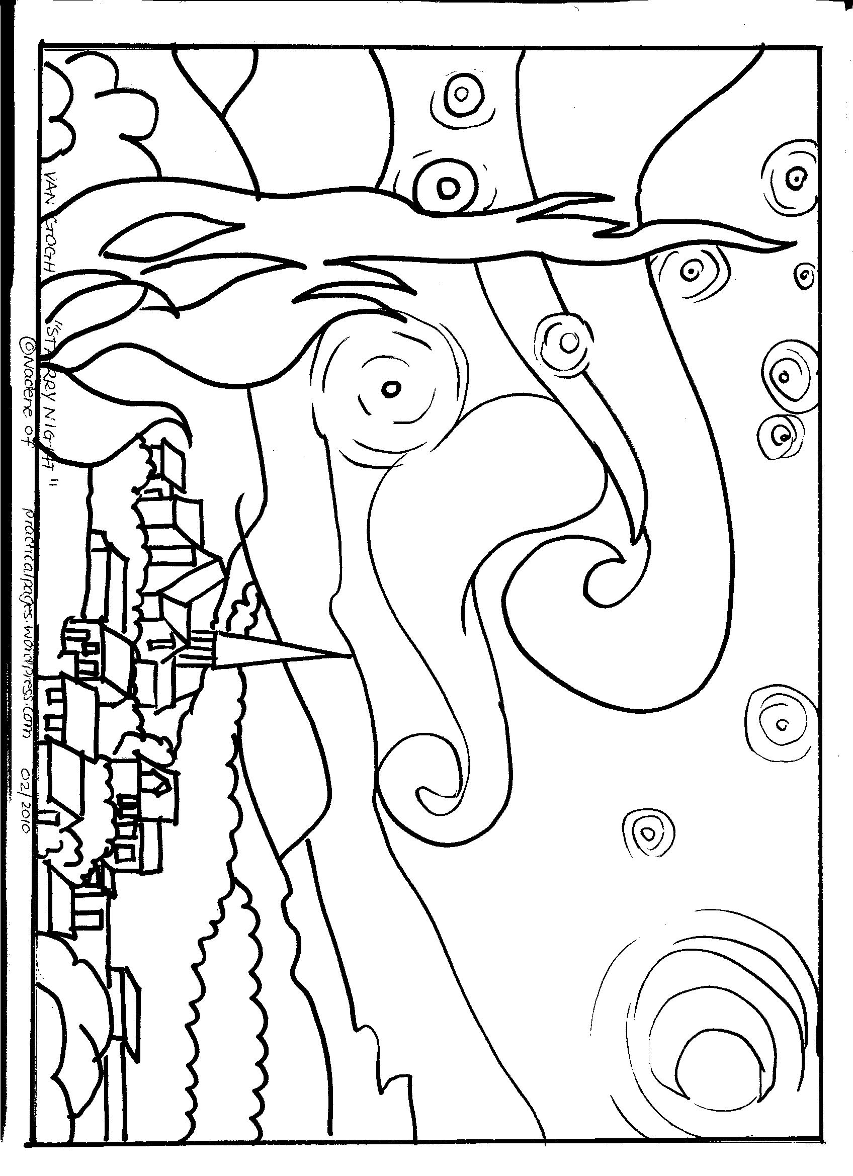 Van Gogh Starry Night Coloring Page Image