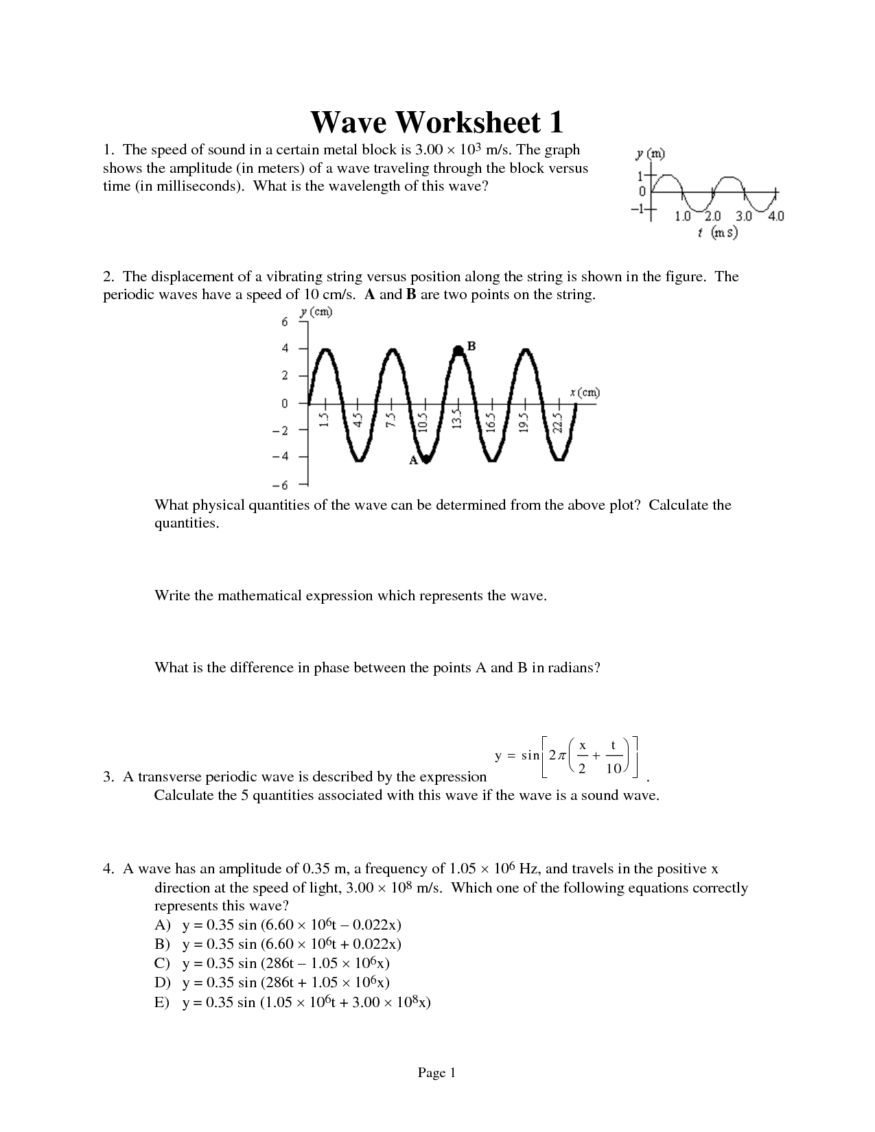 Waves Worksheet Answer Key