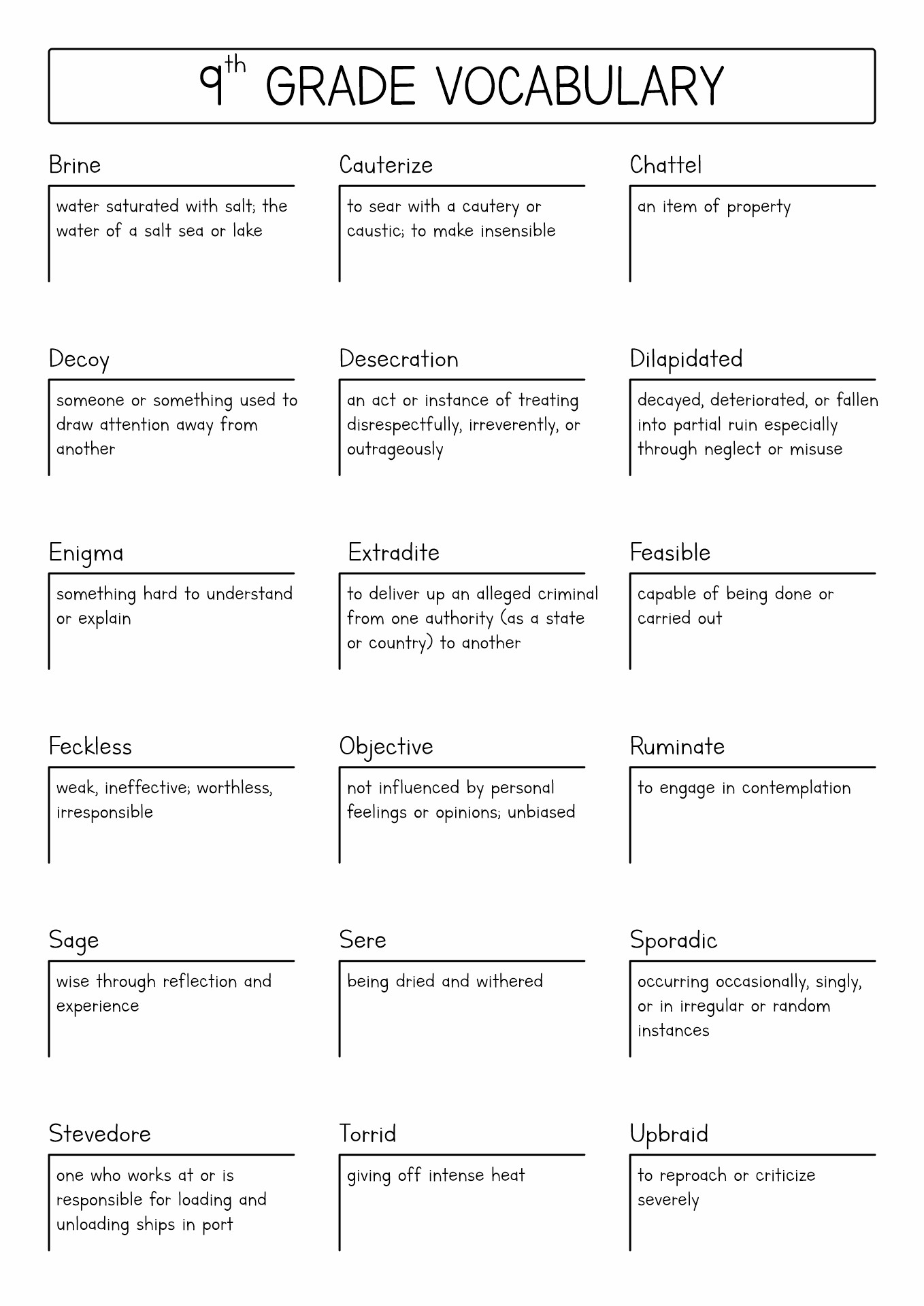 17 9th Grade Vocabulary Worksheets Free PDF At Worksheeto