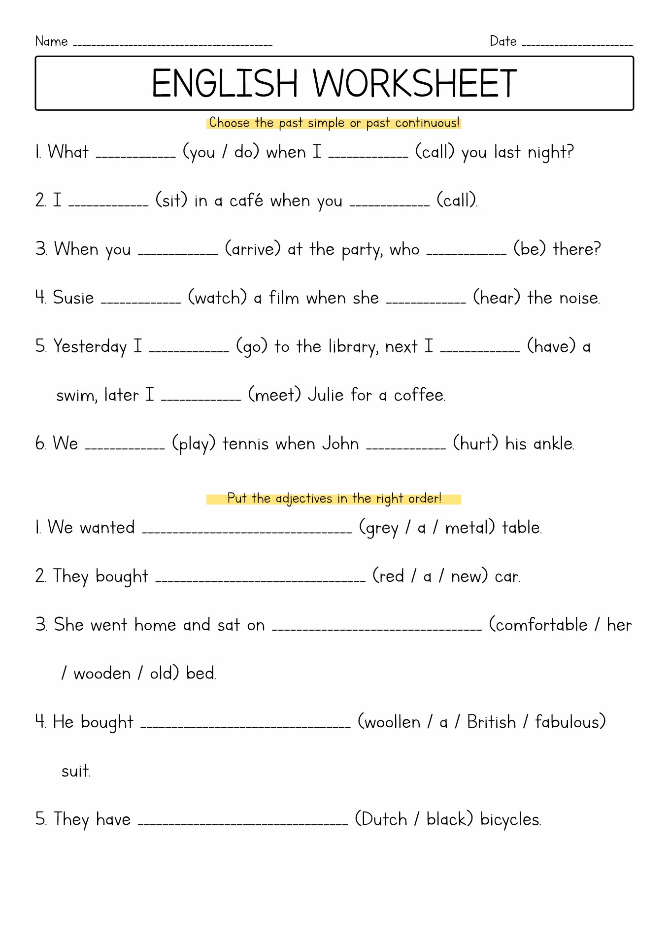 9th Grade English Worksheets