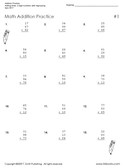 Adding Three Two Digit Number Worksheets Image