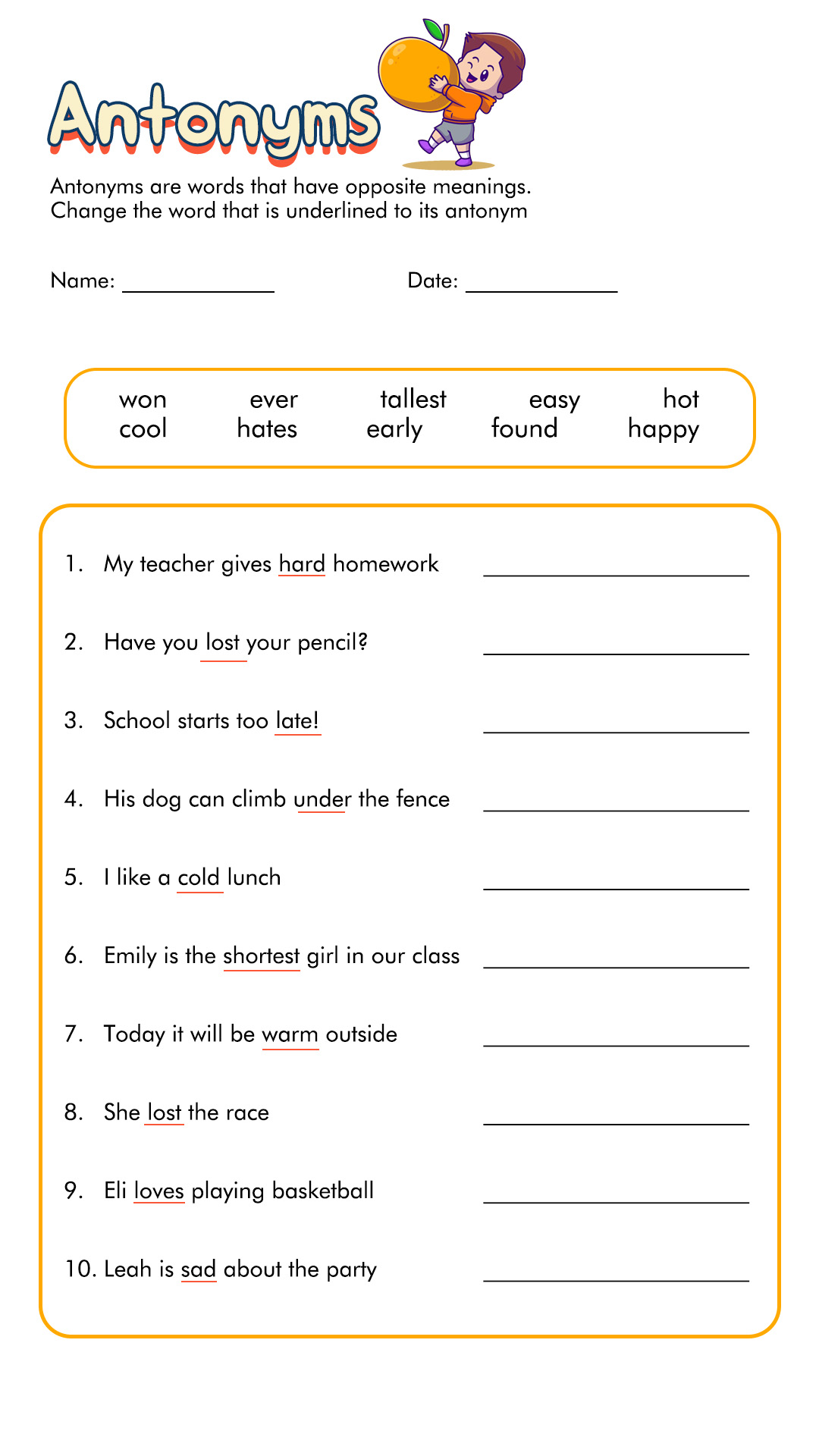 Antonyms 2nd Grade Reading Worksheets