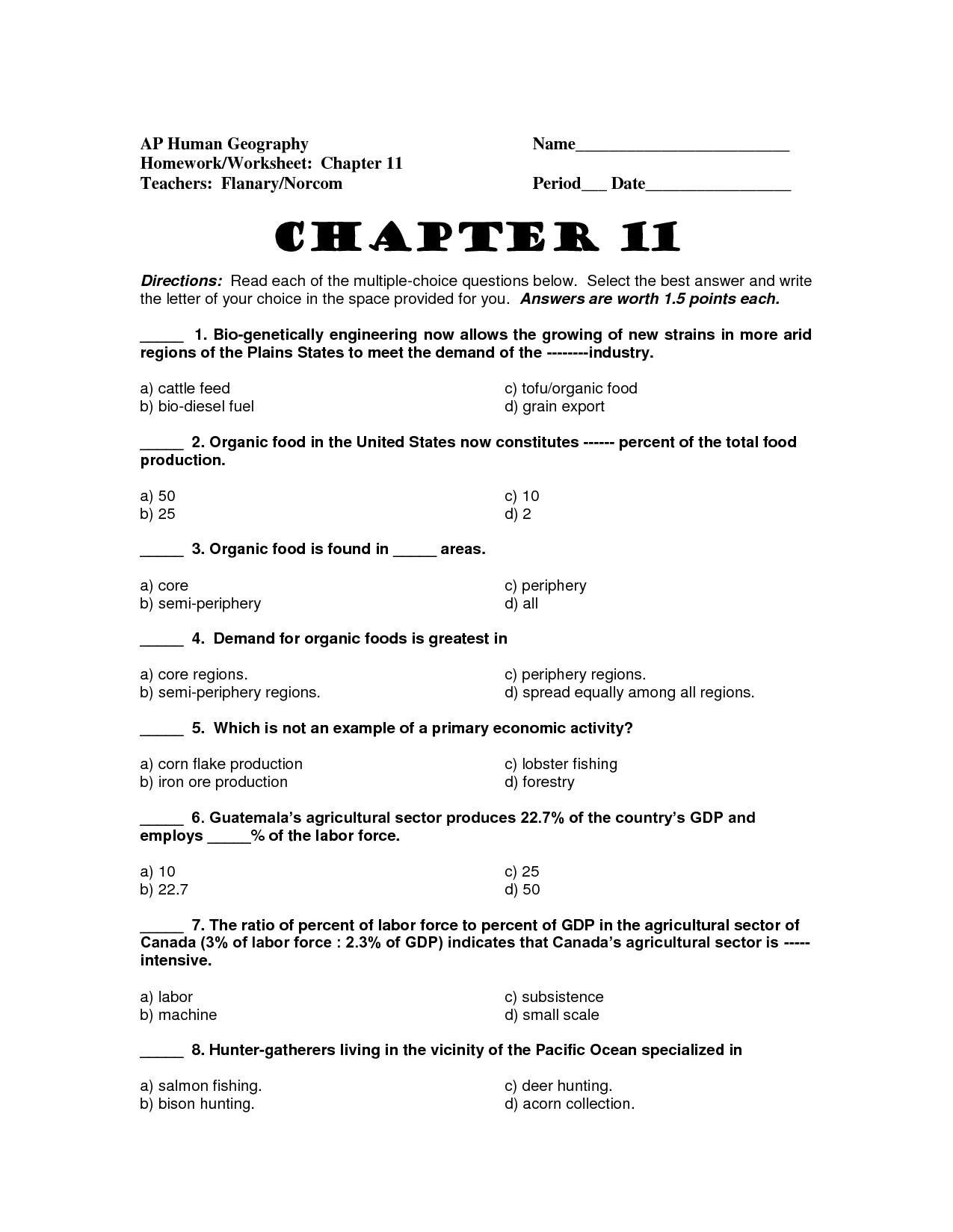 AP Human Geography Chapter 7 Worksheet Answers