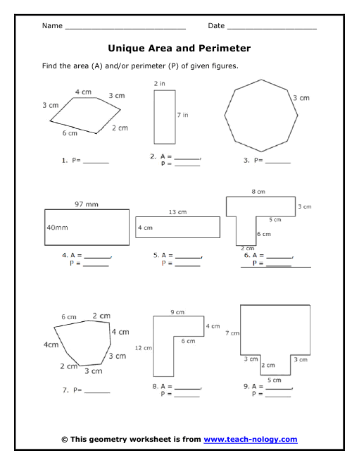 Area and Perimeter Polygons Worksheet Image