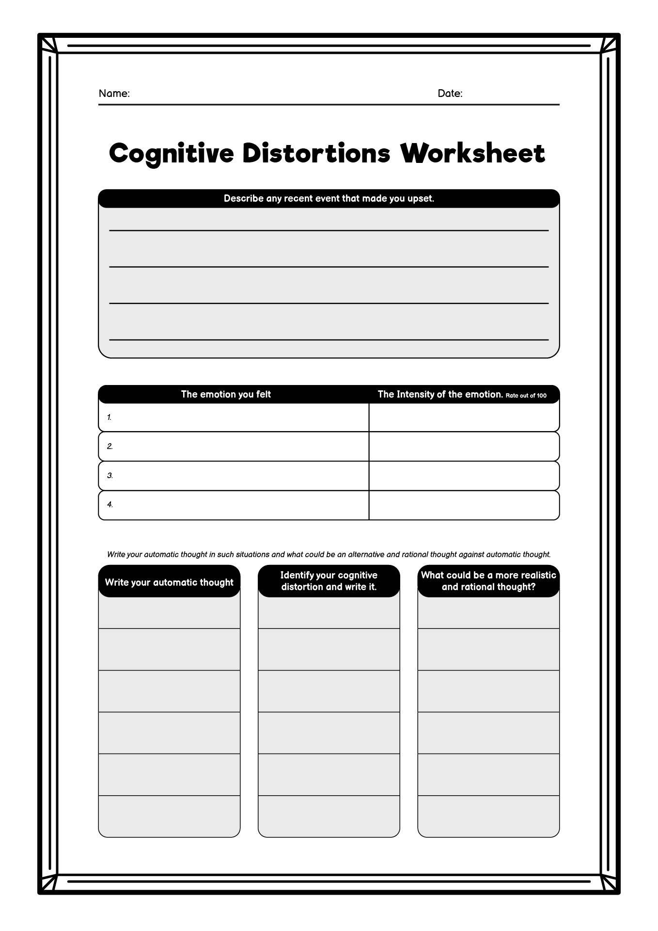 Challenging Cognitive Distortions Worksheet