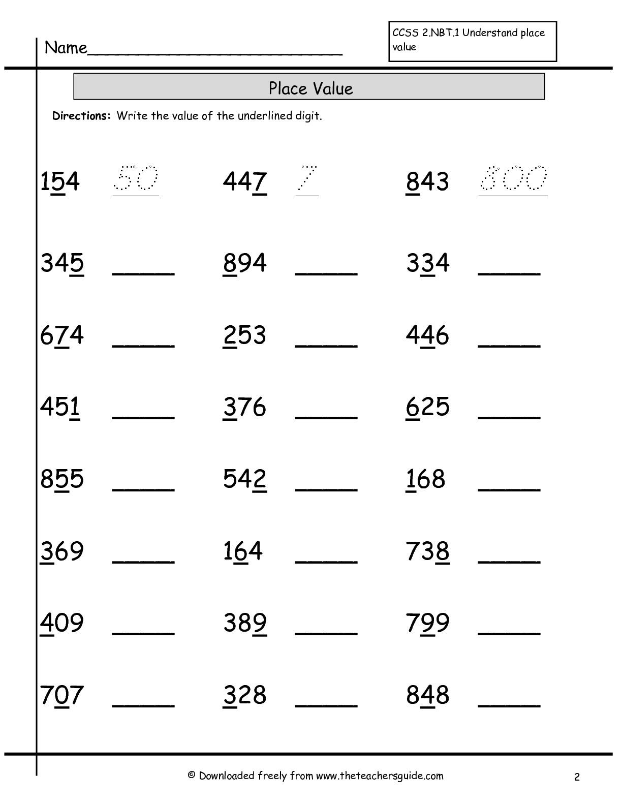 Value Of A Number Worksheet