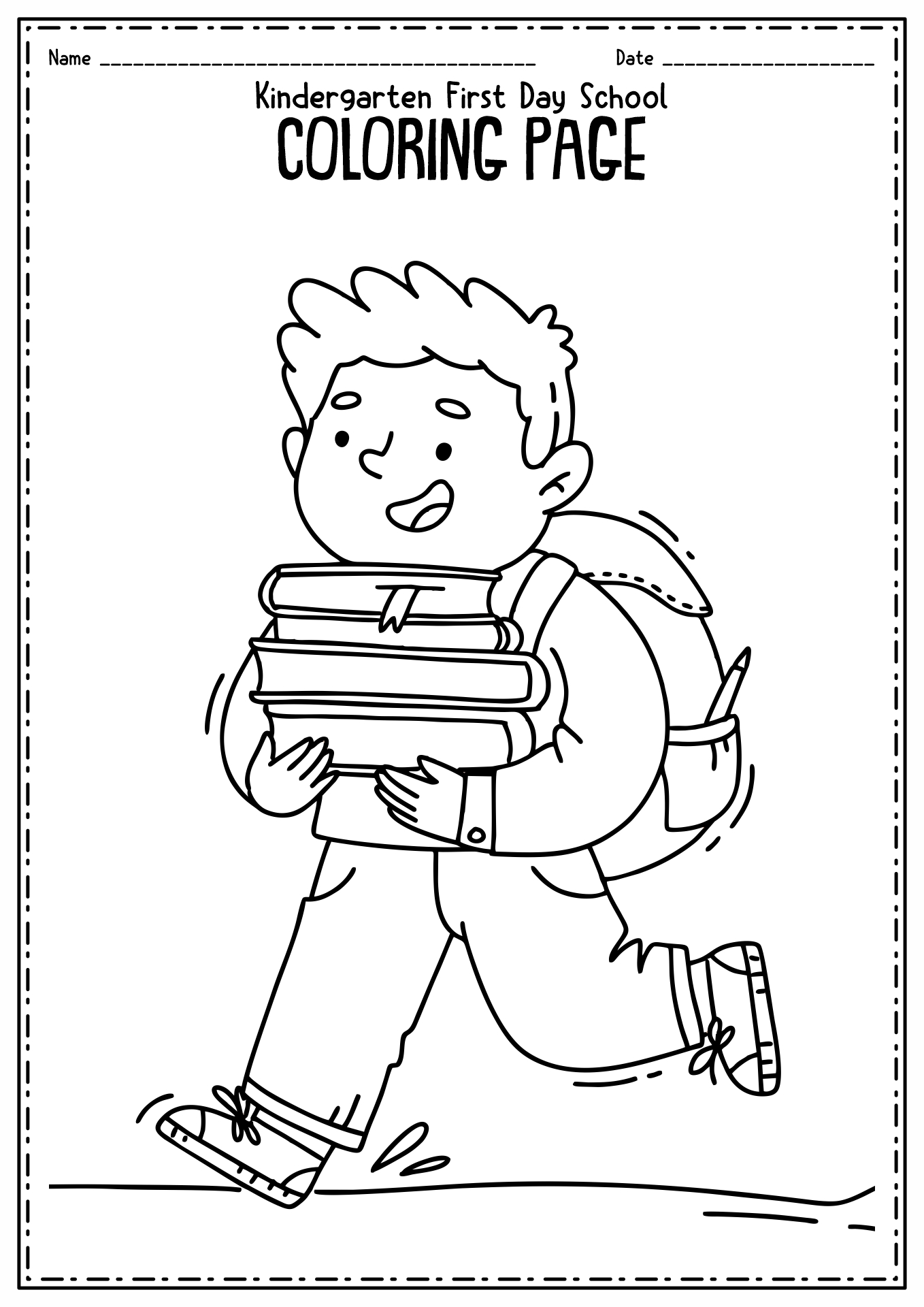 First Day of School Kindergarten Coloring Page Image