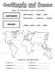 Free Continents and Oceans Worksheets Image