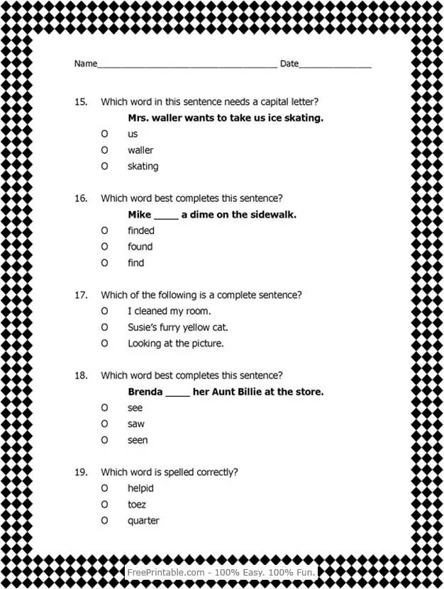 Free Printable Sentence Structure Worksheets