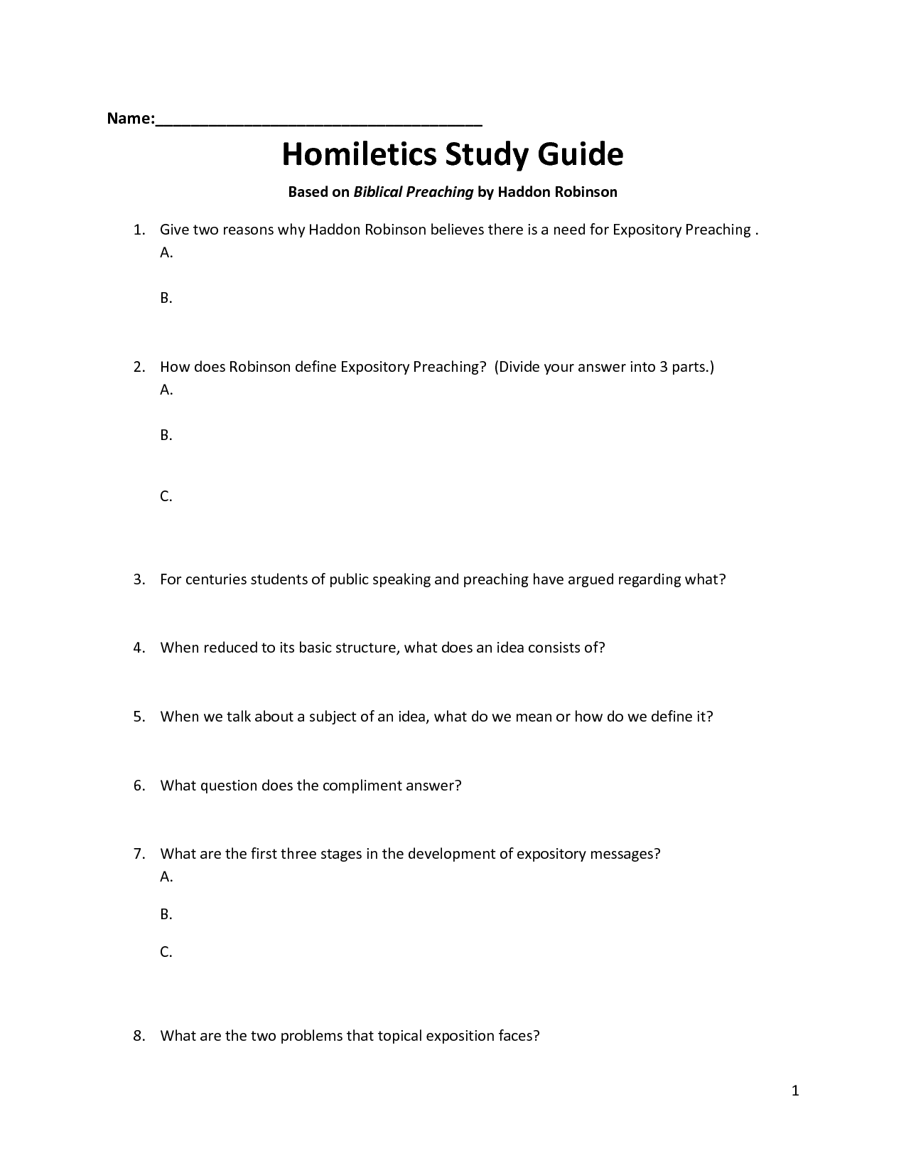 Homiletics Worksheet Template Image