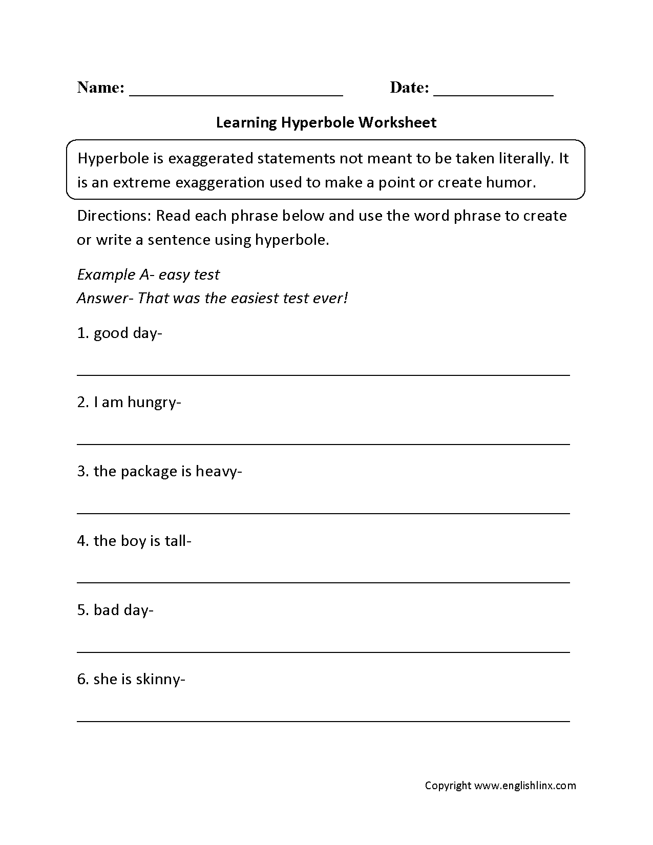 Hyperbole Worksheets 4th Grade Image