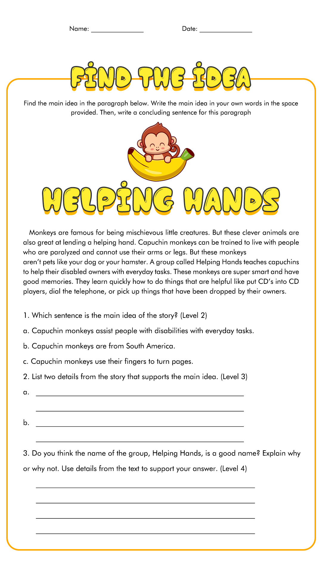 Main Idea Worksheets 3rd Grade