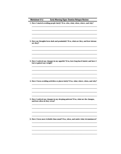 Mental Health Recovery Worksheets Printable