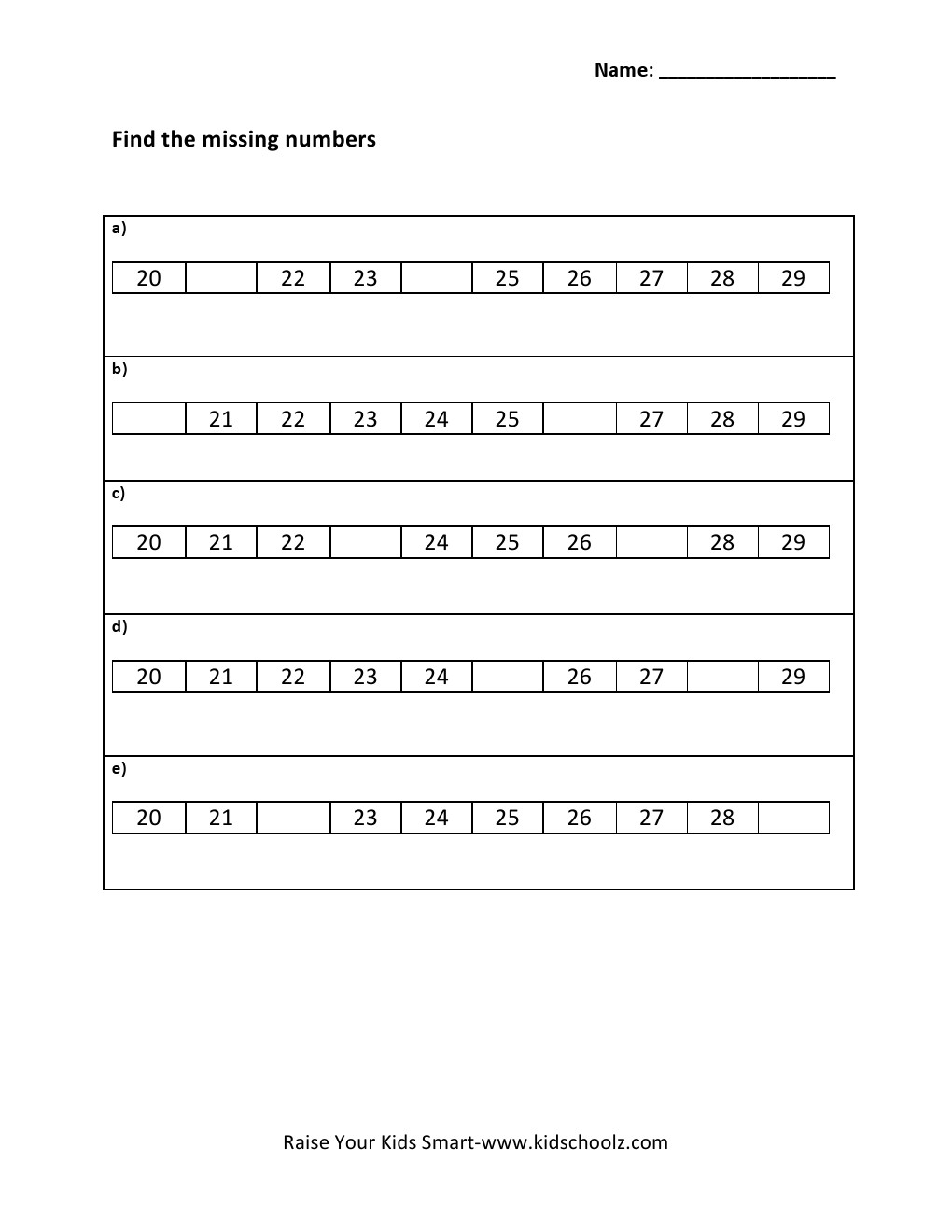 Missing Numbers 1-50 Worksheet Image