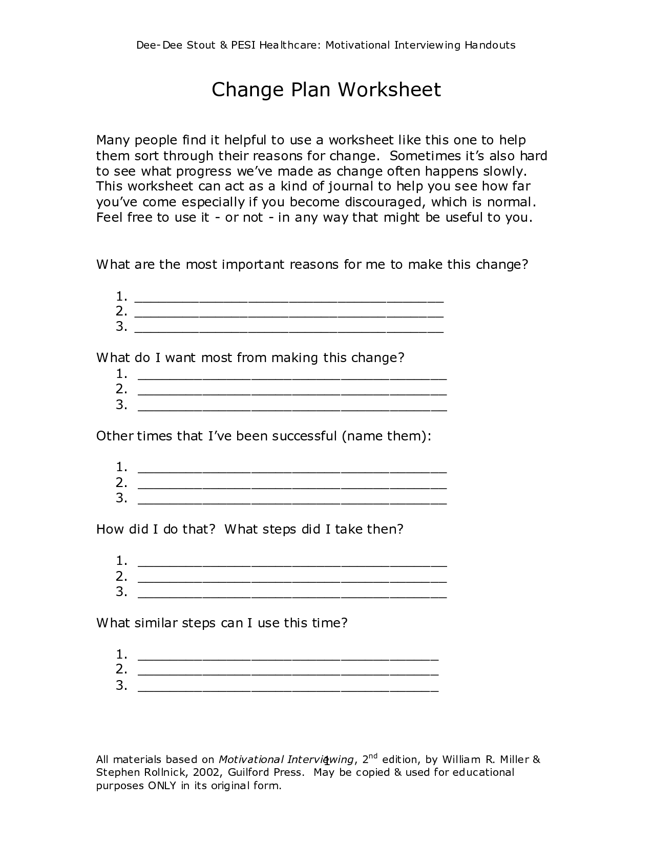 Motivational Interviewing Stages of Change Worksheet Image